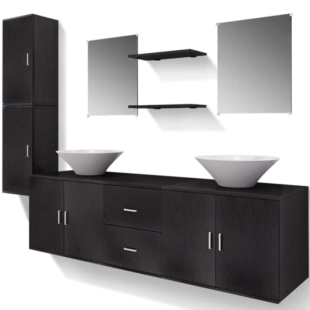 vidaXL Mobilier de salle de bain avec lavabo 9 pcs