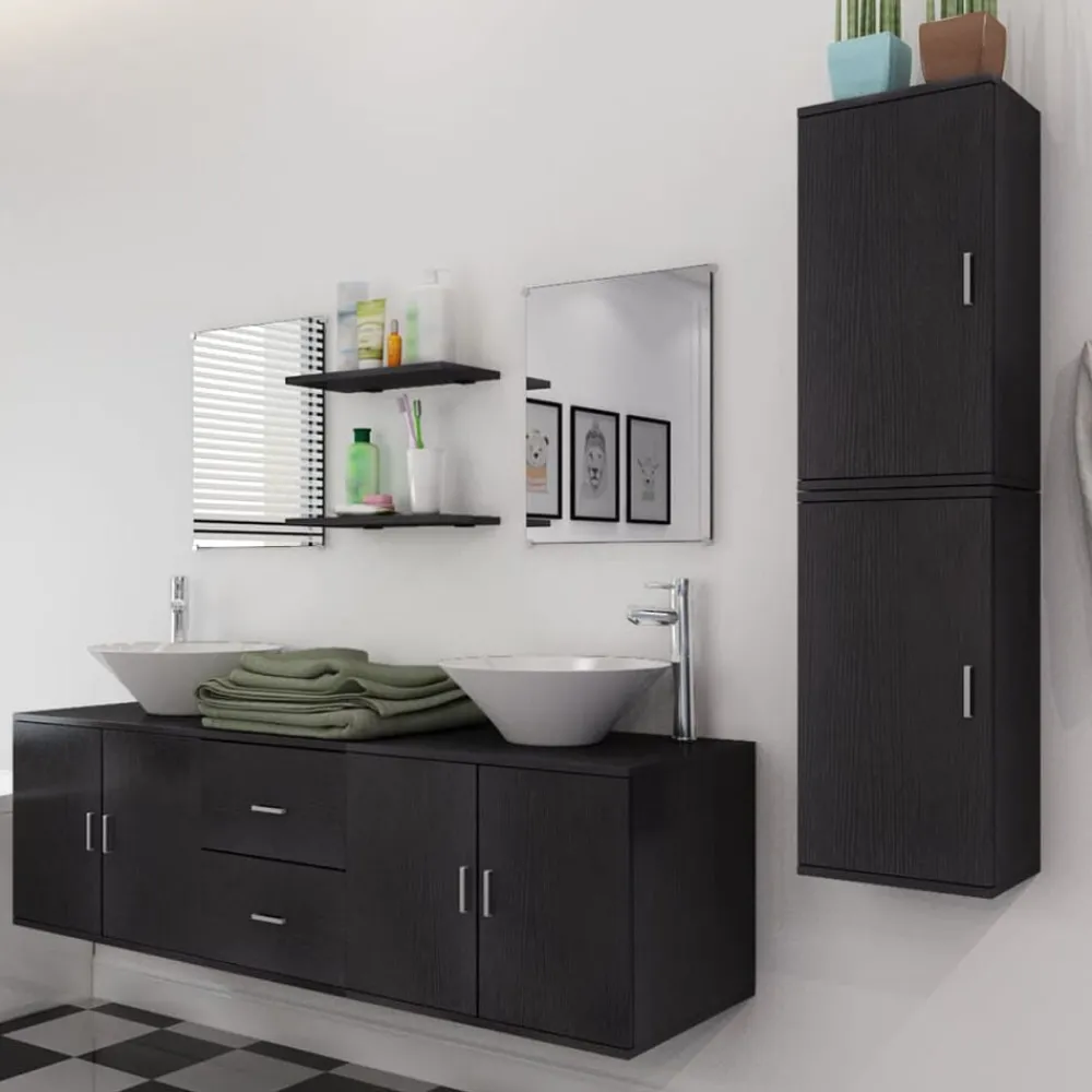 vidaXL Mobilier de salle de bain avec lavabo 9 pcs