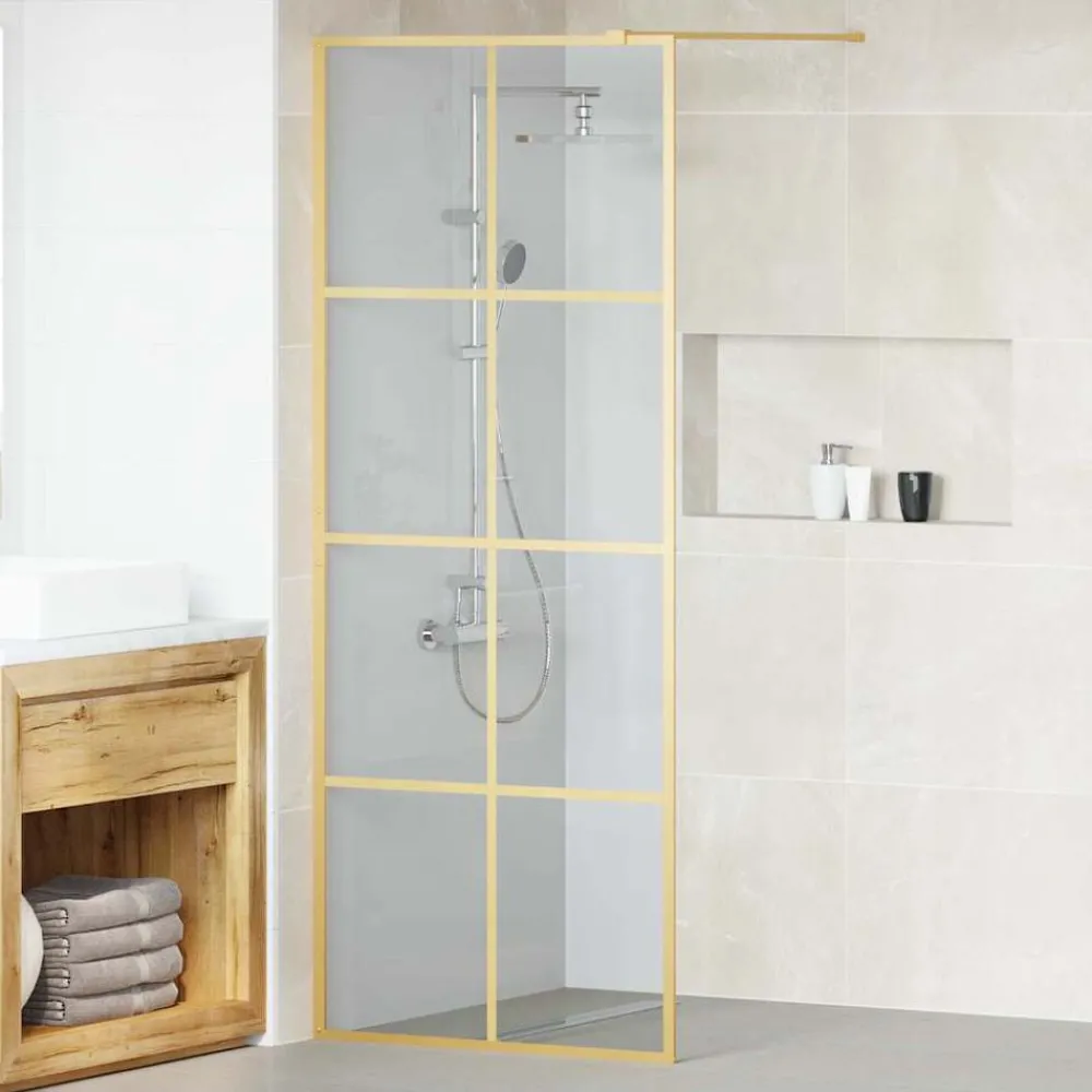 Plomberie-vidaXL Mur de Douche à L'Italienne 80 x 195 cm verre trempé Doré