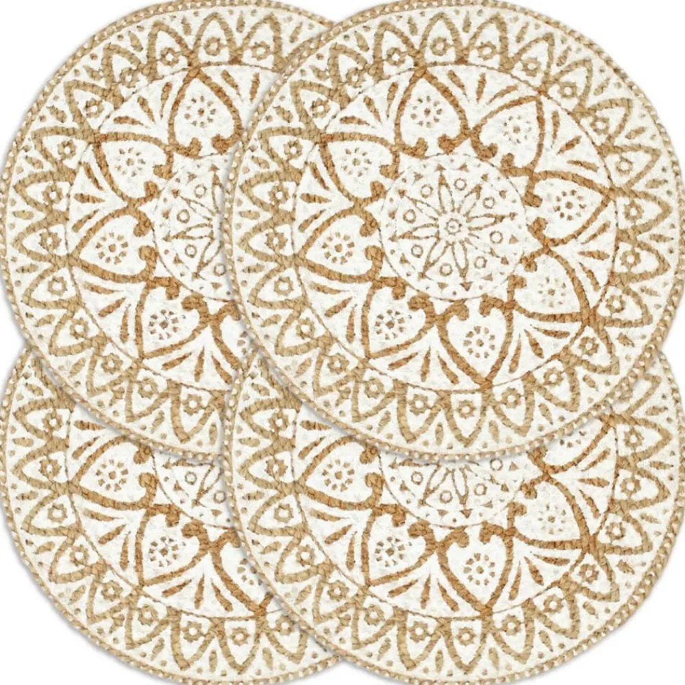 Linge-vidaXL Napperons 4 pcs 38 cm Rond Jute Blanc