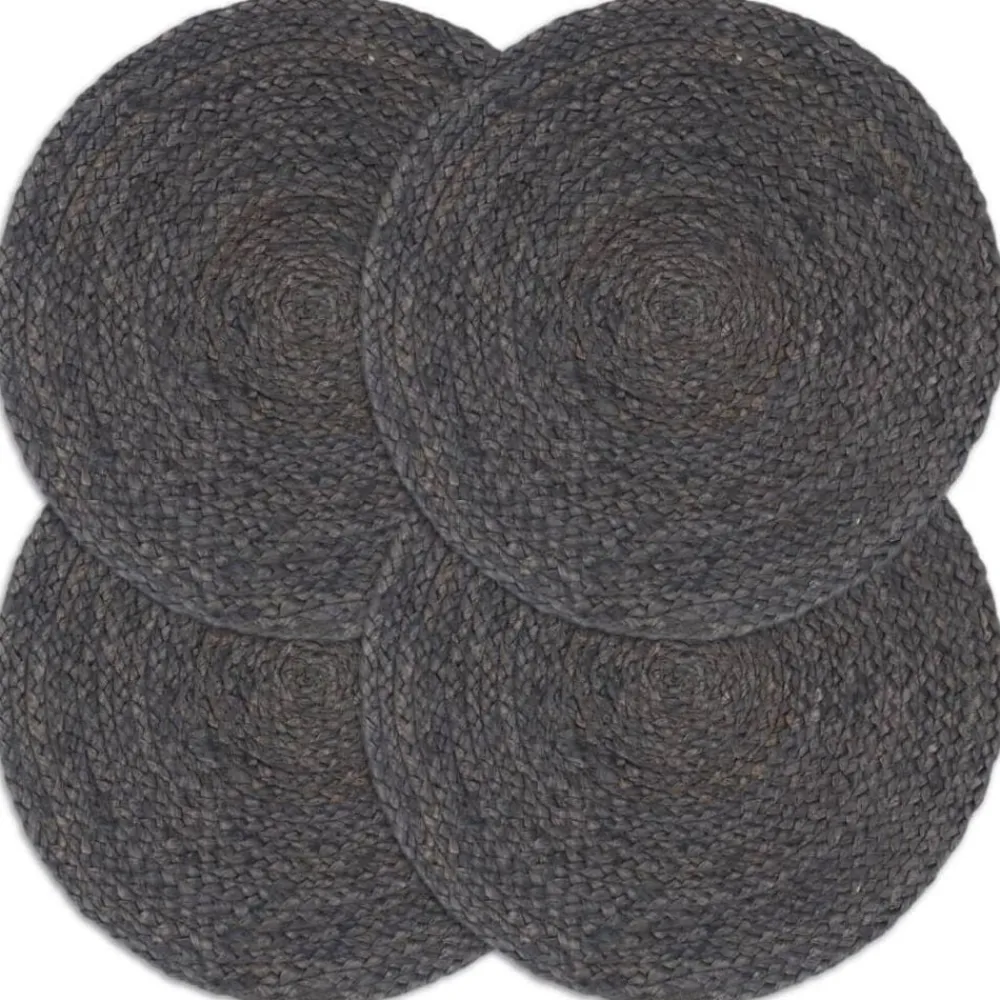Linge-vidaXL Napperons 4 pcs Plain 38 cm Rond Jute Gris foncé