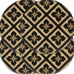 Linge-vidaXL Napperons 4 pcs 38 cm Rond Jute Noir