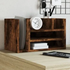 Fournitures De Bureau-vidaXL Organisateur de bureau chêne fumé 44,5x24x25 cm bois ingénierie Ch&ecirc;ne fumé