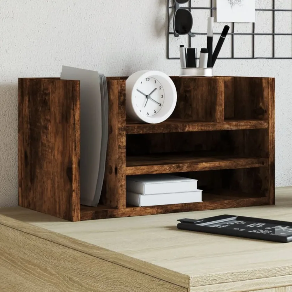 Fournitures De Bureau-vidaXL Organisateur de bureau chêne fumé 44,5x24x25 cm bois ingénierie Chêne fumé