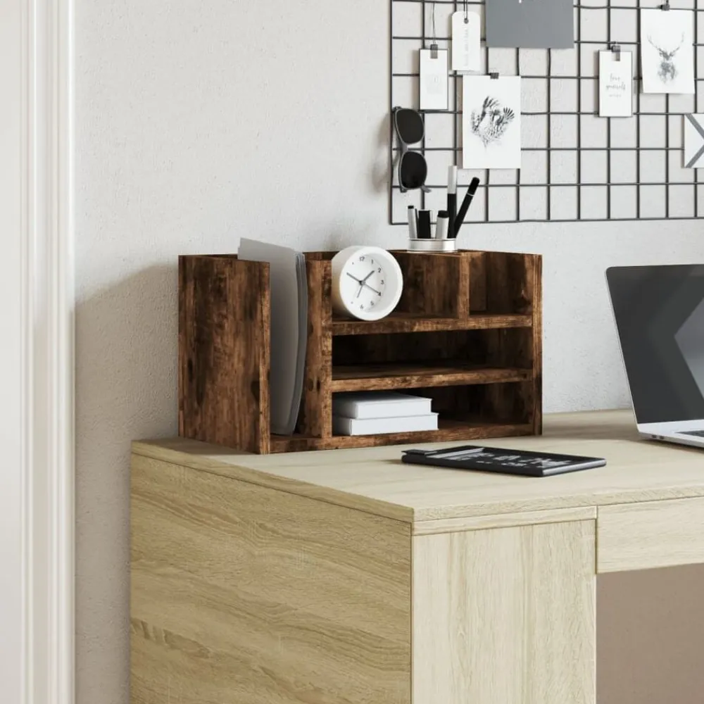 Fournitures De Bureau-vidaXL Organisateur de bureau chêne fumé 44,5x24x25 cm bois ingénierie Chêne fumé