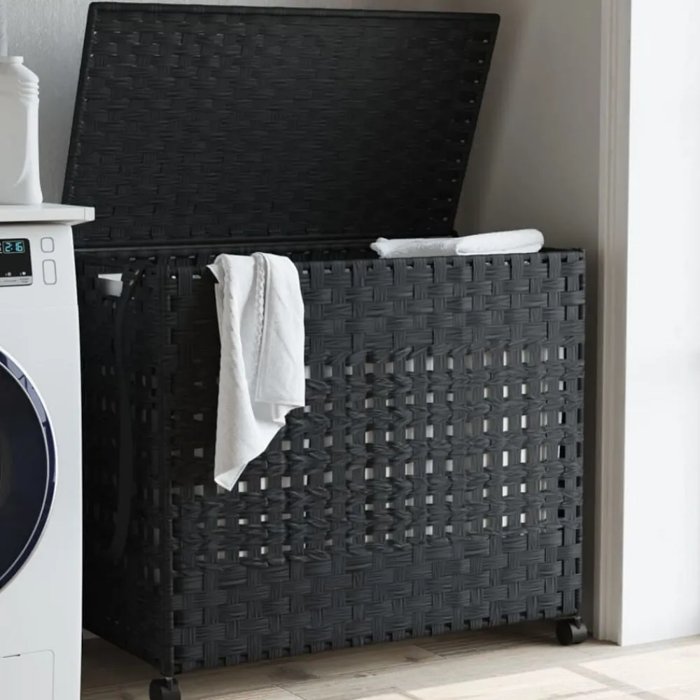 vidaXL Panier à linge avec roulettes 66x35x60 cm résine tressée