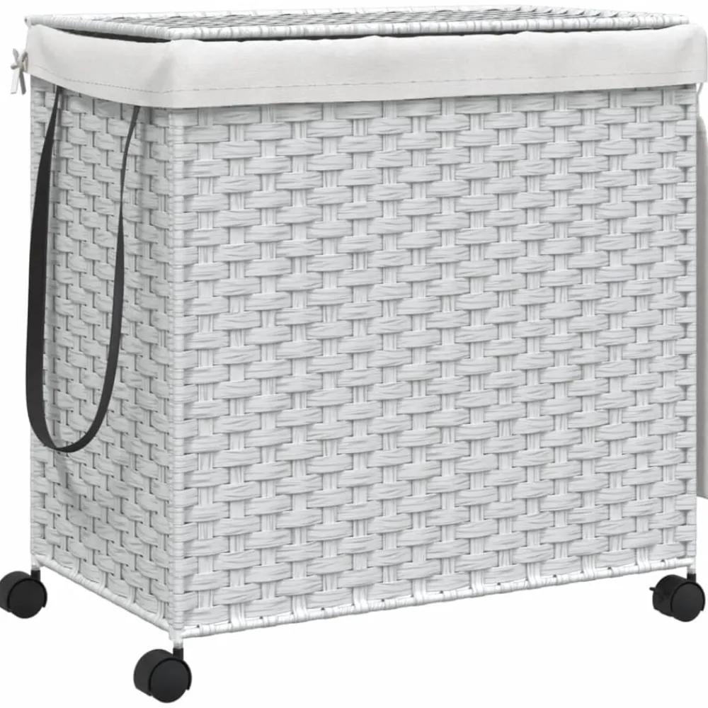 Produits Ménagers-vidaXL Panier à linge avec roulettes 60x35x60,5cm résine tressée Blanc