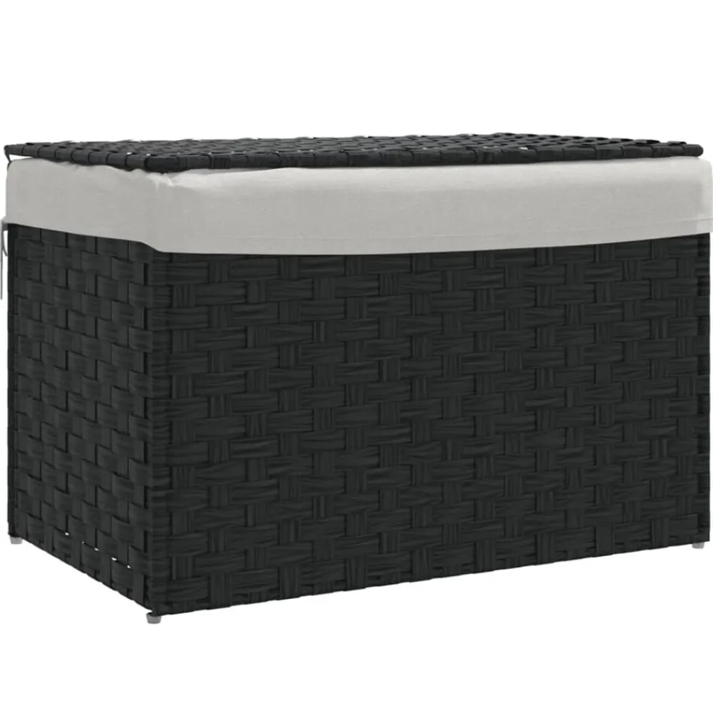 Produits Ménagers-vidaXL Panier à linge avec couvercle 55,5x35x34 cm résine tressée Noir
