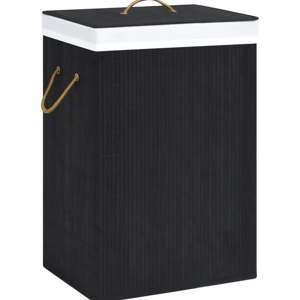 Produits Ménagers-vidaXL Panier à linge avec 2 sections bambou 72 L Noir