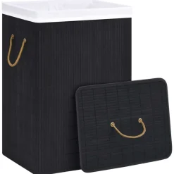 Produits Ménagers-vidaXL Panier à linge avec 2 sections bambou 72 L Noir