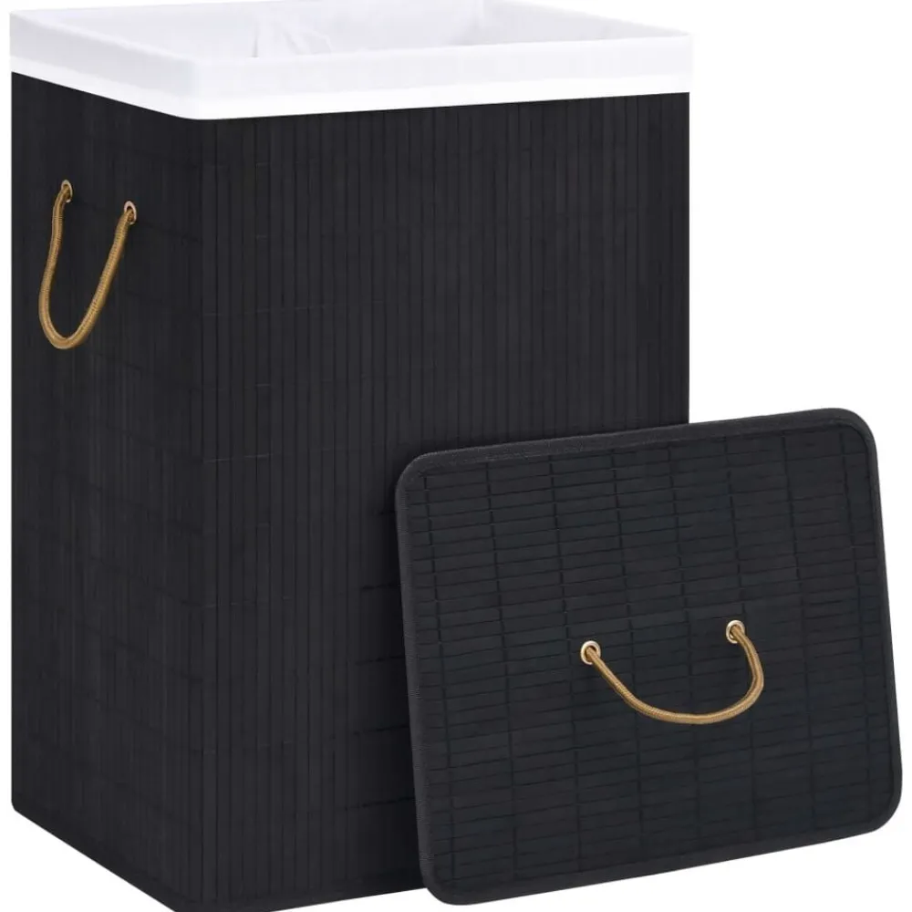 Produits Ménagers-vidaXL Panier à linge avec 2 sections bambou 72 L Noir