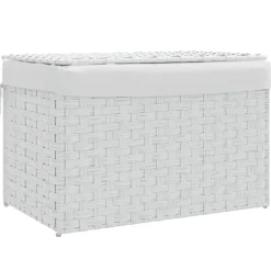 Produits Ménagers-vidaXL Panier à linge avec couvercle 55,5x35x34cm résine tressée Blanc