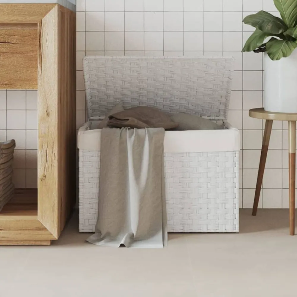 Produits Ménagers-vidaXL Panier à linge avec couvercle 55,5x35x34cm résine tressée Blanc