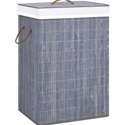 Produits Ménagers-vidaXL Panier à linge avec 2 sections bambou 72 L Gris