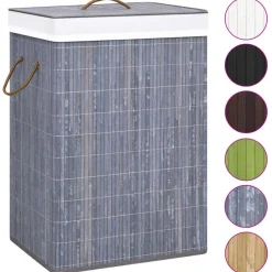 Produits Ménagers-vidaXL Panier à linge avec 2 sections bambou 72 L Gris