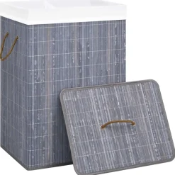 Produits Ménagers-vidaXL Panier à linge avec 2 sections bambou 72 L Gris