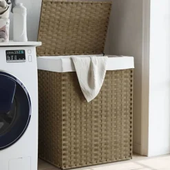vidaXL Panier à linge avec couvercle 46x33x60 cm résine tressée