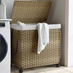 Produits Ménagers-vidaXL Panier à linge avec roulettes 60x35x60,5 cm résine tressée Naturel