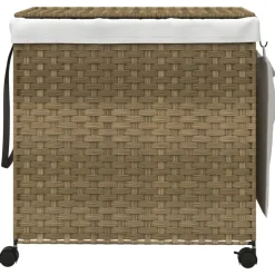 Produits Ménagers-vidaXL Panier à linge avec roulettes 60x35x60,5 cm résine tressée Naturel