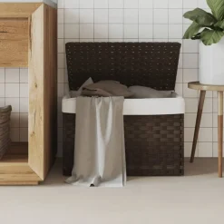 vidaXL Panier à linge avec couvercle résine tressée