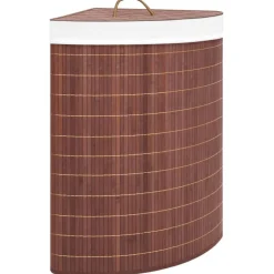 Produits Ménagers-vidaXL Panier à linge d'angle Bambou Marron 60 L Marron foncé