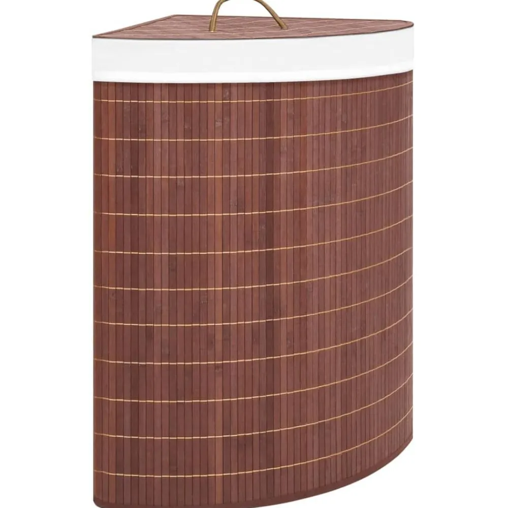 Produits Ménagers-vidaXL Panier à linge d'angle Bambou Marron 60 L Marron foncé