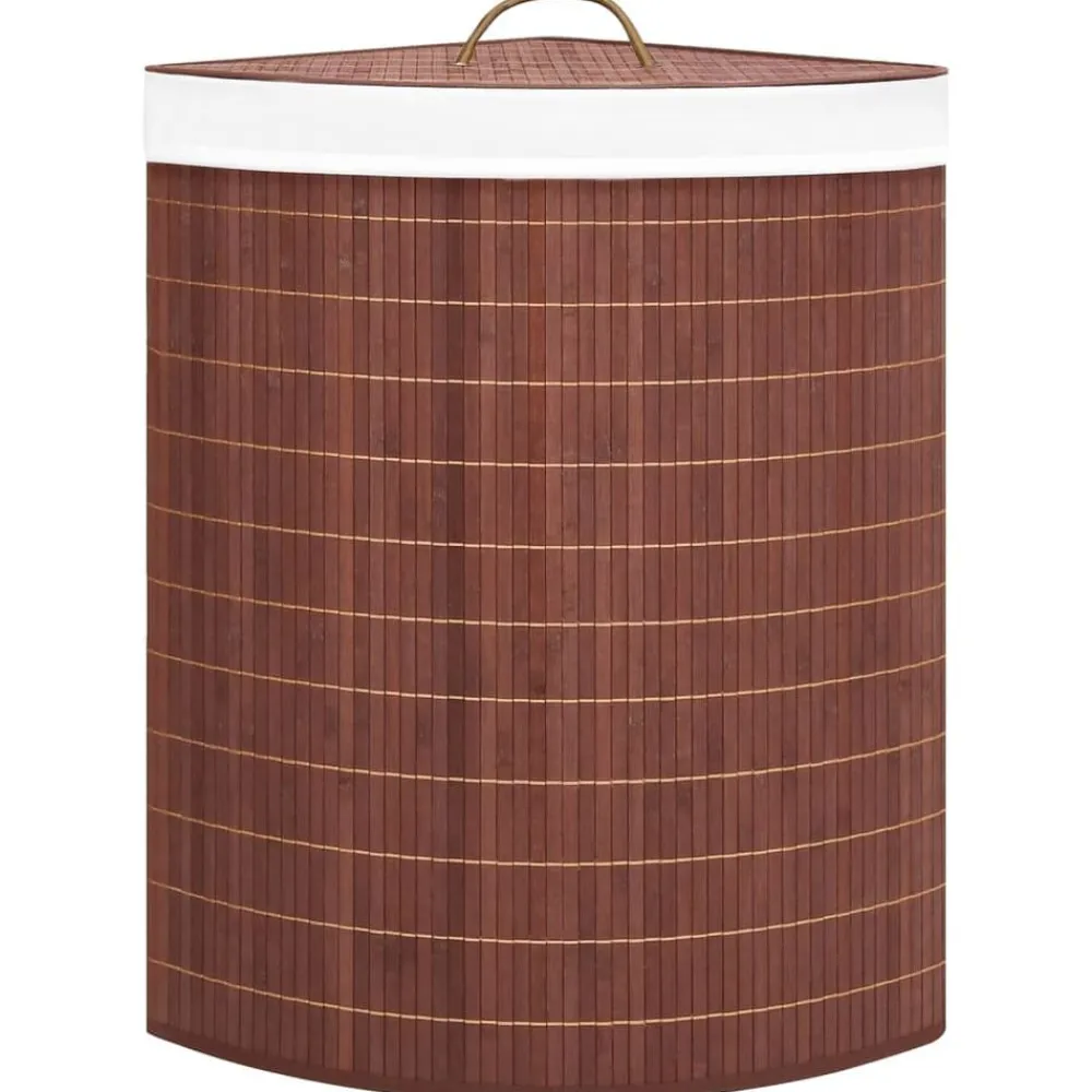Produits Ménagers-vidaXL Panier à linge d'angle Bambou Marron 60 L Marron foncé