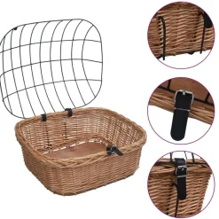 vidaXL Panier avant de vélo avec couvercle 50x45x35 cm Saule naturel