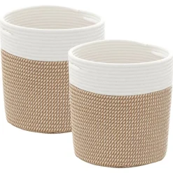 Décorations-vidaXL Paniers de rangement 2 pcs et blanc Ø28x28 cm coton Marron