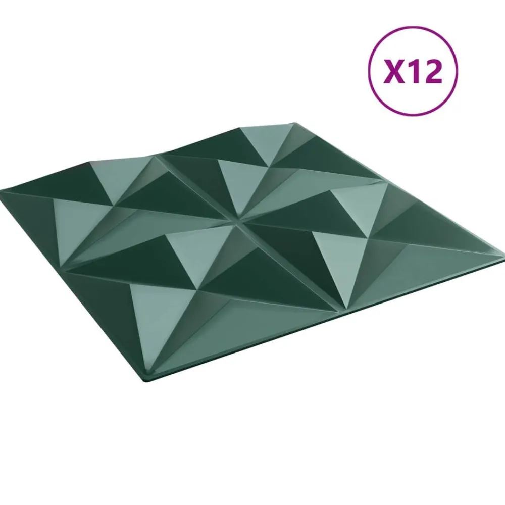 vidaXL Panneaux muraux 12 pcs Vert Origami 50 x 50 cm Mousse XPS