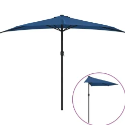 Pelouses & Jardins-vidaXL Parasol de balcon avec mât en aluminium Bleu 300x155x223cm Demi Bleu foncé