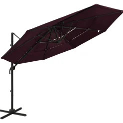 Pelouses & Jardins-vidaXL Parasol de jardin à 4 niveaux mât en aluminium Rouge bordeaux