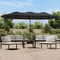 Pelouses & Jardins-vidaXL Parasol de jardin à double tête avec LED 449x265 cm Anthracite