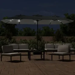 Pelouses & Jardins-vidaXL Parasol de jardin à double tête avec LED 449x265 cm Anthracite