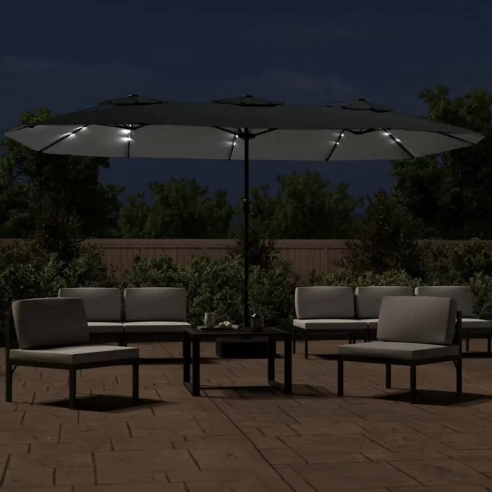 Pelouses & Jardins-vidaXL Parasol de jardin à double tête avec LED 449x265 cm Anthracite