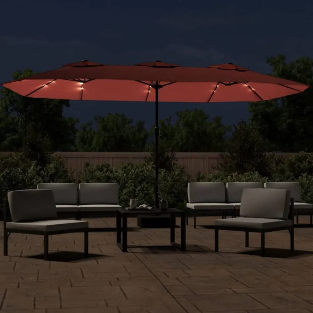 vidaXL Parasol de jardin à double tête avec LED terre cuite 449x265 cm