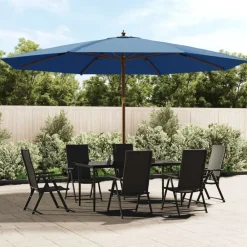 Pelouses & Jardins-vidaXL Parasol de jardin avec mât en bois azuré 400x273 cm Bleu
