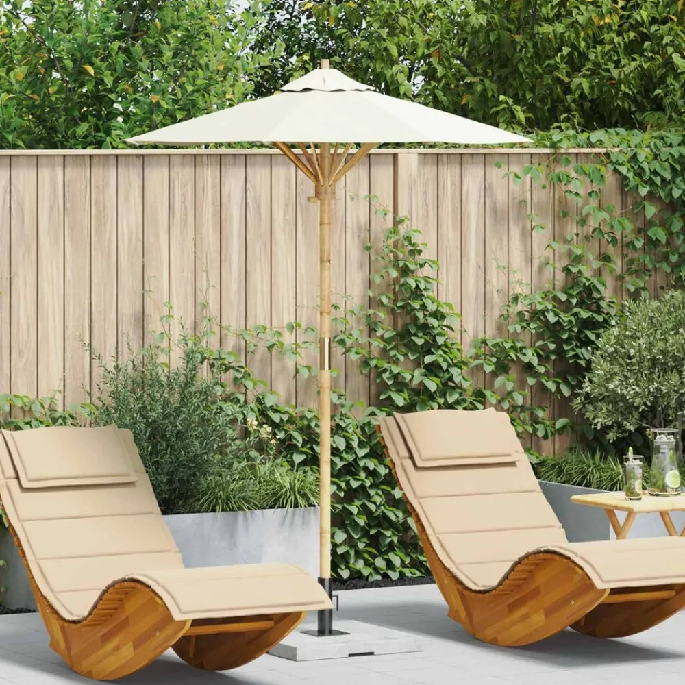 Pelouses & Jardins-vidaXL Parasol de jardin Blanc crème Ø 270 x 260 cm Bambou Blanc crème