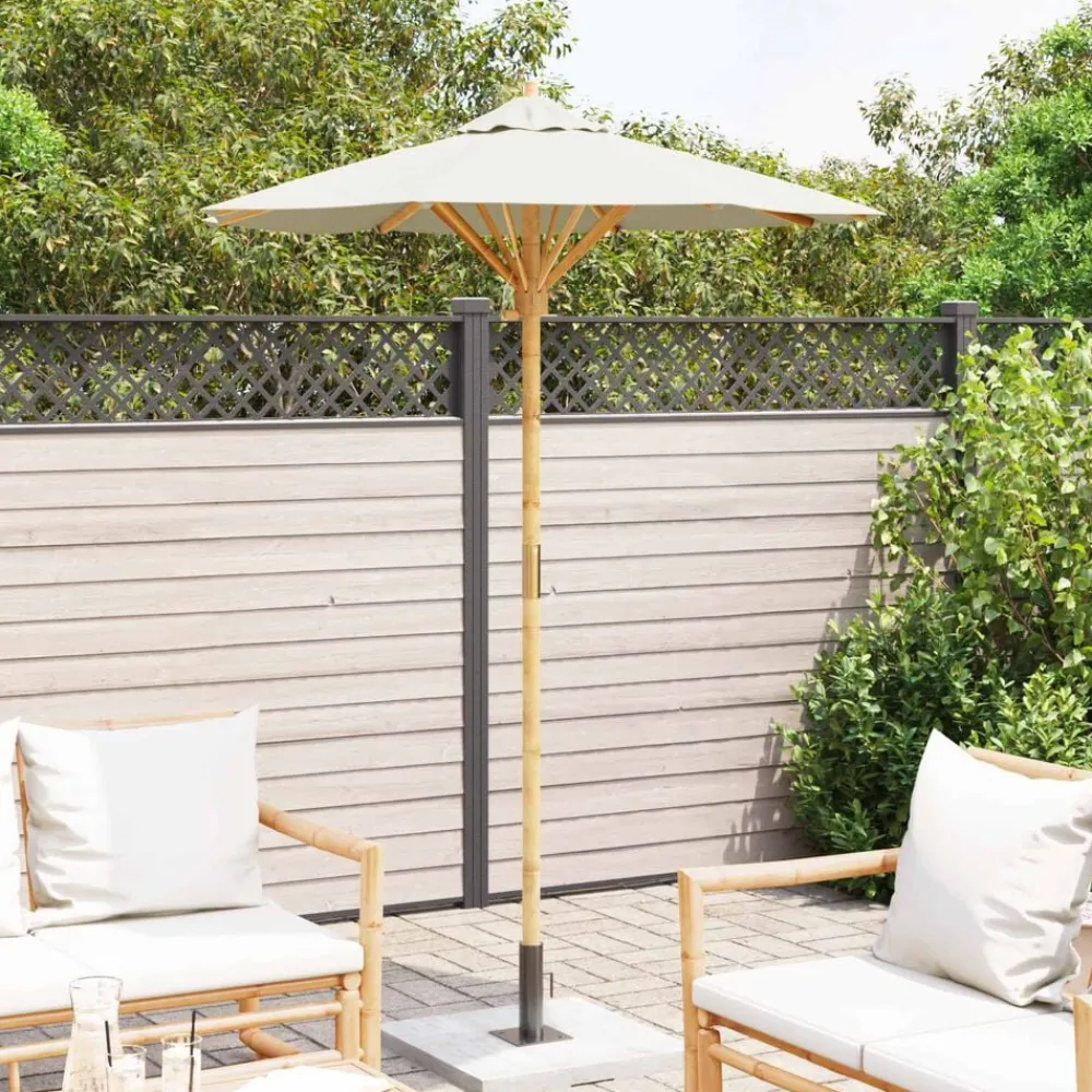 Pelouses & Jardins-vidaXL Parasol de jardin Blanc crème Ø 270 x 260 cm Bambou Blanc crème