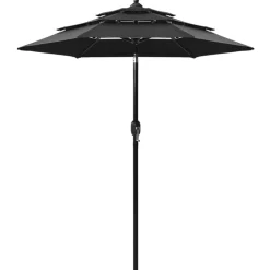 Pelouses & Jardins-vidaXL Parasol de jardin à 3 niveaux avec mât en aluminium Noir