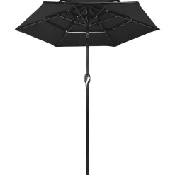 Pelouses & Jardins-vidaXL Parasol de jardin à 3 niveaux avec mât en aluminium Noir