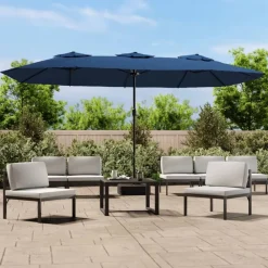 Pelouses & Jardins-vidaXL Parasol de jardin à double tête avec LED azuré 449x265 cm Bleu