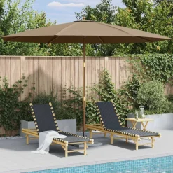 Pelouses & Jardins-vidaXL Parasol d'extérieur avec mât en bois 350 cm Taupe