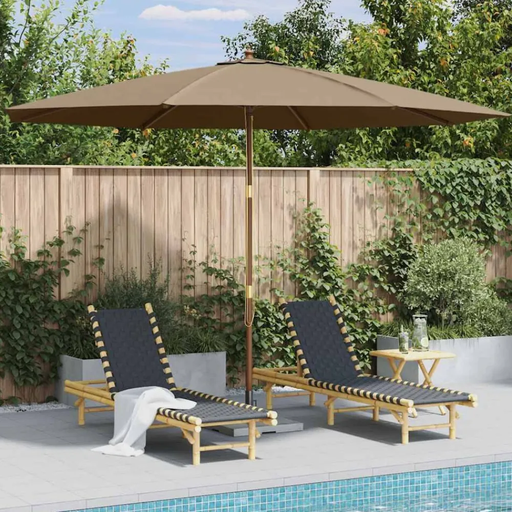 Pelouses & Jardins-vidaXL Parasol d'extérieur avec mât en bois 350 cm Taupe