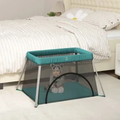 vidaXL Parc pour bébé avec matelas Tissu de lin