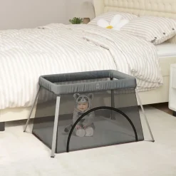 vidaXL Parc pour bébé avec matelas Tissu de lin