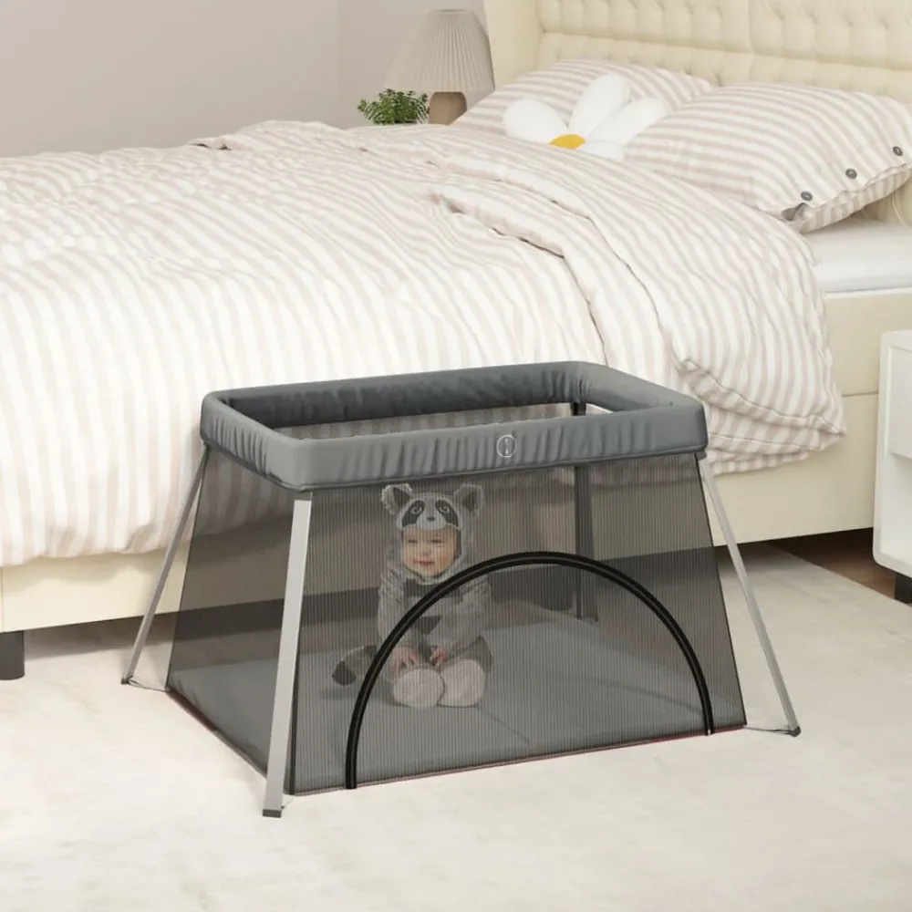 vidaXL Parc pour bébé avec matelas Tissu de lin