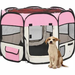 Articles Pour Animaux De Compagnie-vidaXL Parc pour chiens pliable avec sac de transport 90x90x58 cm Rose