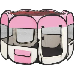 Articles Pour Animaux De Compagnie-vidaXL Parc pour chiens pliable avec sac de transport 90x90x58 cm Rose