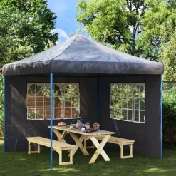 Pelouses & Jardins-vidaXL Paroi de tente de réception 2 pcs avec fenêtre PE Anthracite